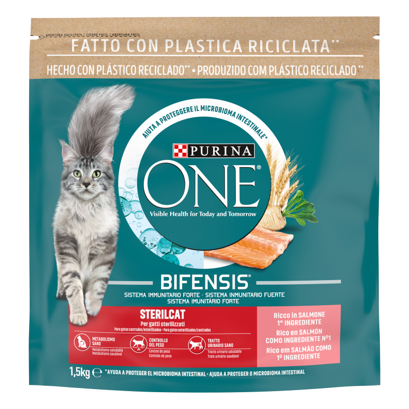 Nestlé PURINA ONE BIFENSIS STERILCAT - Kattenvoer Droog Zalm 6x750g, Speciaal Voor Gesteriliseerde Katten